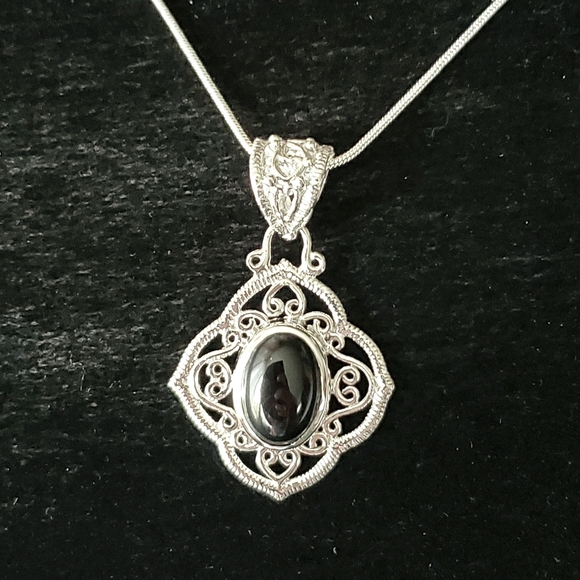 Sterling Silver Black Onyx 24" \Sterling Silver Ne - Picture 1 of 6